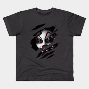 Scary Clown Shirt for Halloween Shirt tear illusion Kids T-Shirt